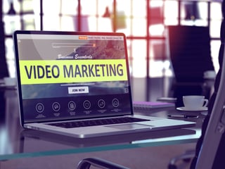 Video Marketing Concept. Closeup Landing Page on Laptop Screen  on background of Comfortable Working Place in Modern Office. Blurred, Toned Image. 3d render..jpeg
